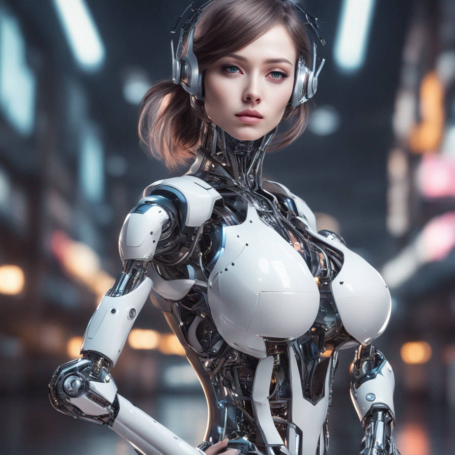 Introsfective sexy beautiful robot girl