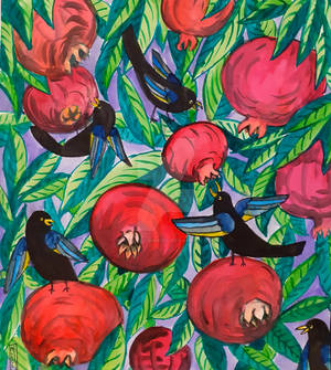 Birds in the pomergranate tree
