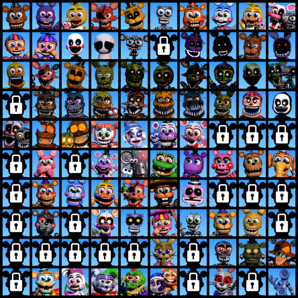 Super FNaF WORLD All 54 Characters Unlocked (All Animatronics