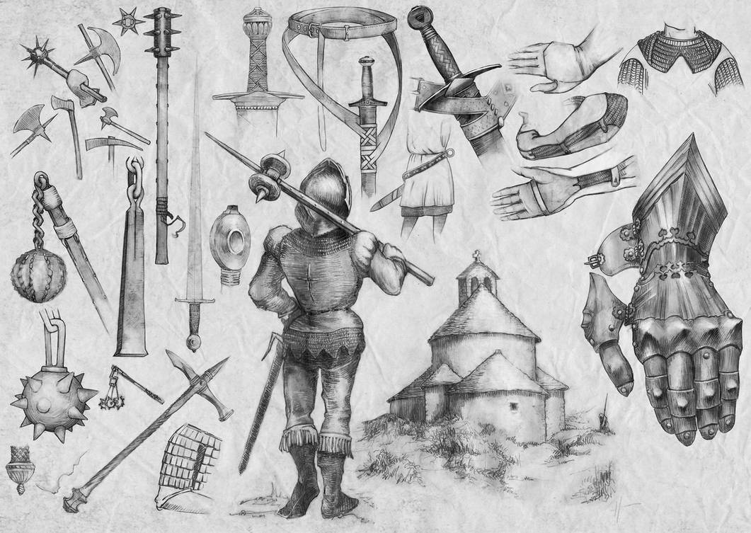 Medieval flail, sword arm, other weapons (5)