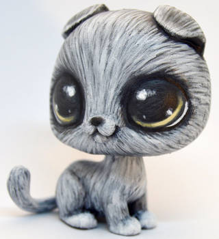 Grey Scottish Fold Cat - OOAK LPS Custom