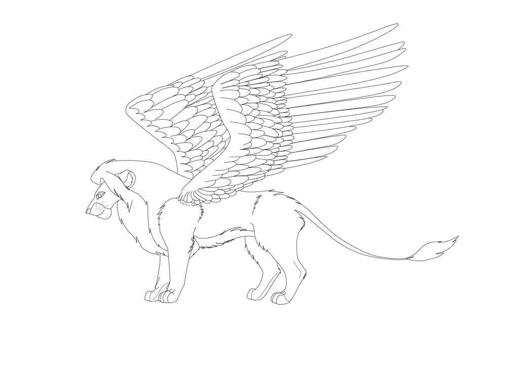 winged lion lineart