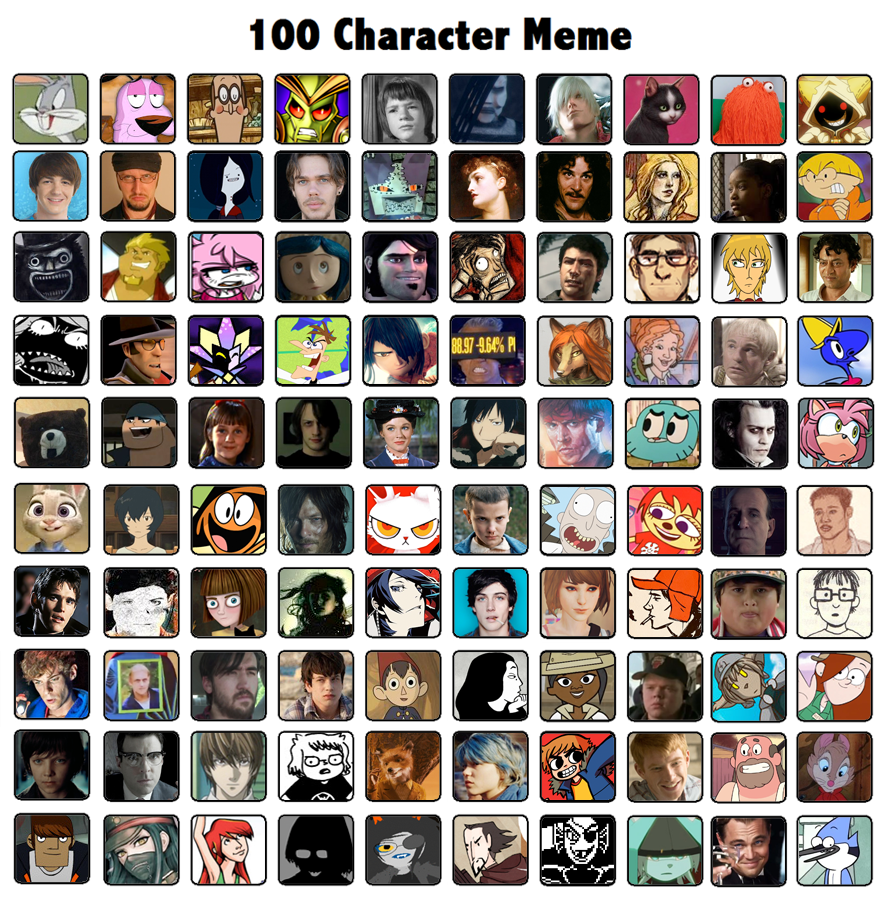 Memes characters. 100 Character meme. 100 Characters Test. Zom 100 персонажи. 100 Characters meme PNG.