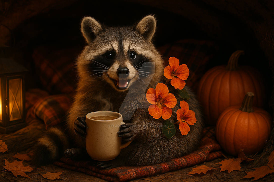 Cute Fall Raccoon Fall Vibes Raccoon by FlameAndSong on DeviantArt