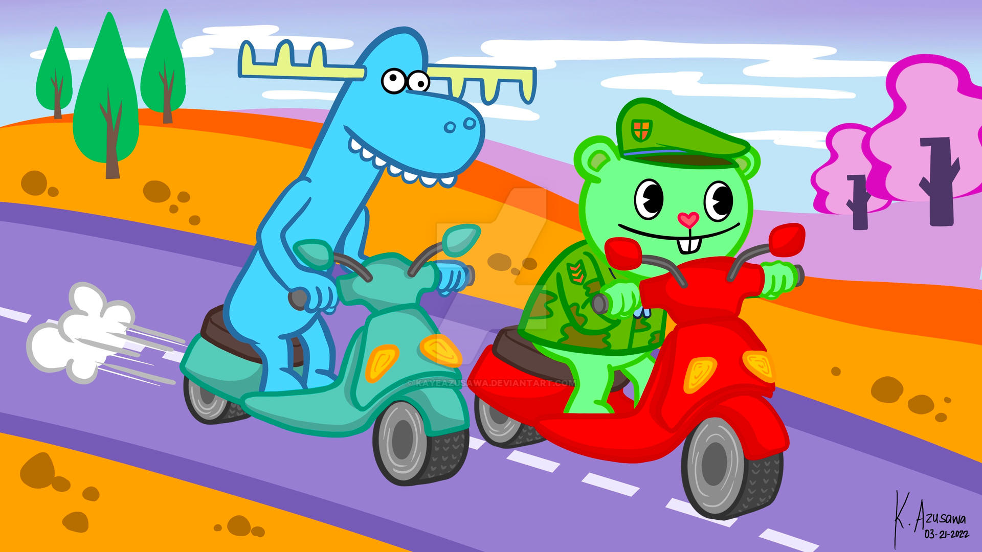 HTF Flippy and Lumpy - Vroom! Vroom! by kayeAzusawa on DeviantArt