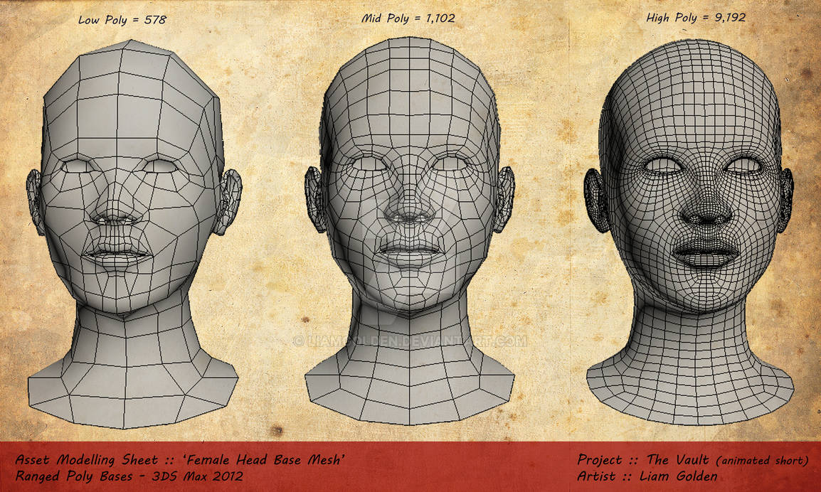 Female Head Bases' Low, Mid n High Poly by LiamGolden DeviantArt