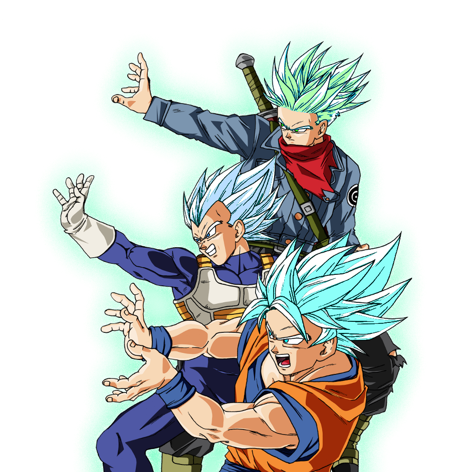 SSJ White Goku, Vegeta, and Future Trunks