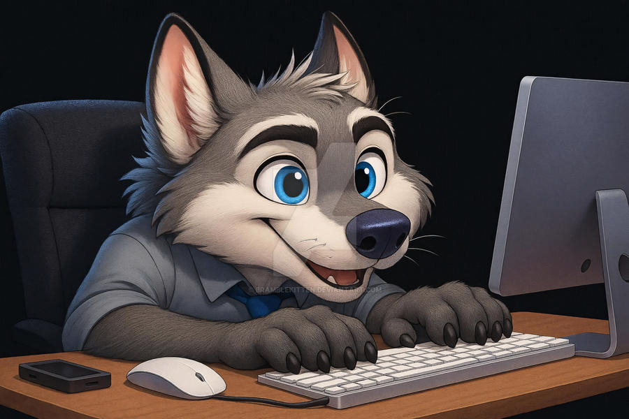 Wolf Using Computer PC Wolf by bramblekitten on DeviantArt