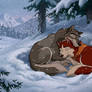 Balto and Jenna sleeping in the Snow