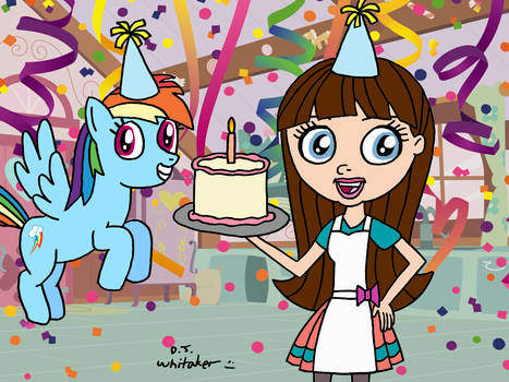 Rainbow and Blythe with B-Day Cake