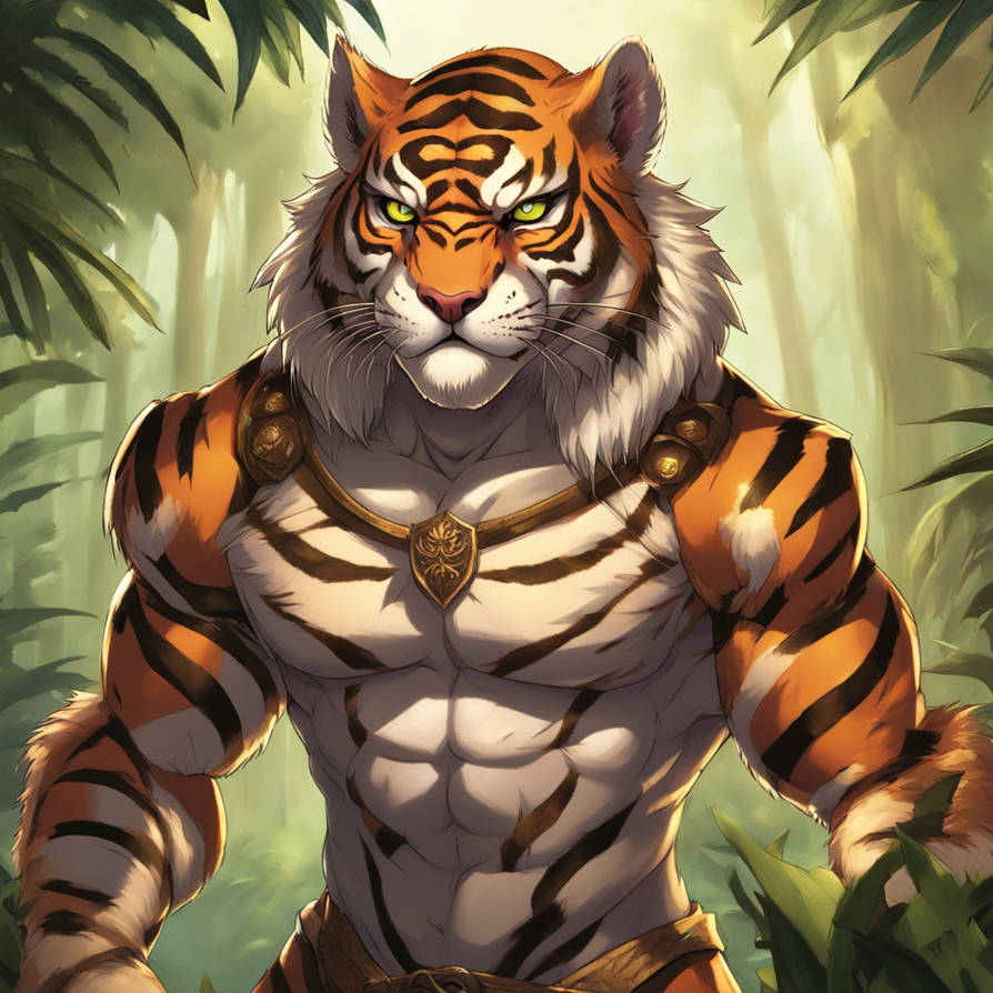 Fantasy Furry Tiger Warrior, Athletic Male, Glowin