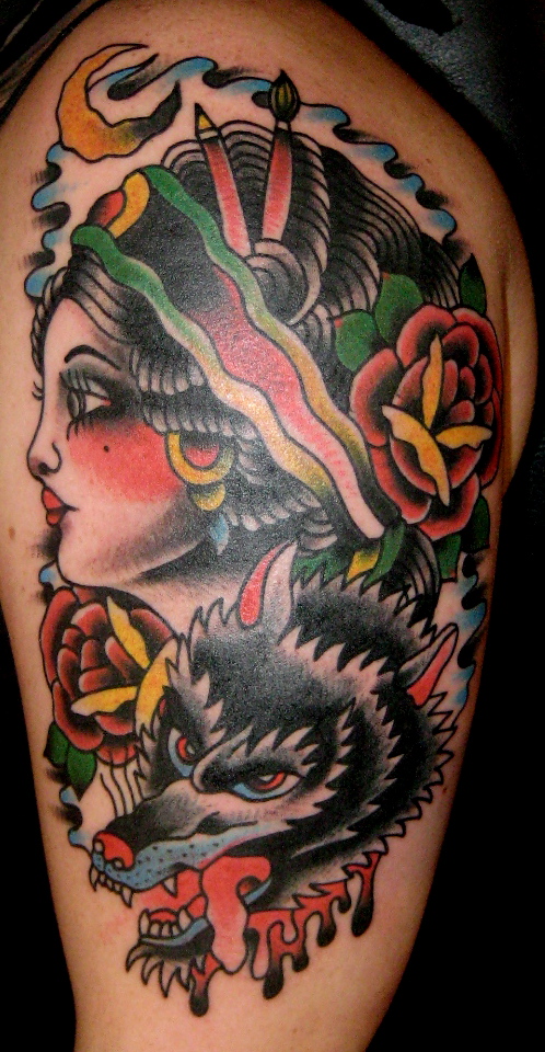 girl and wolf tattoo