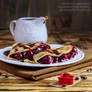 crepes with cherries and coffee caramel