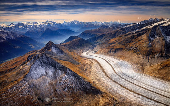 The Aletsch Glacier view from the air.