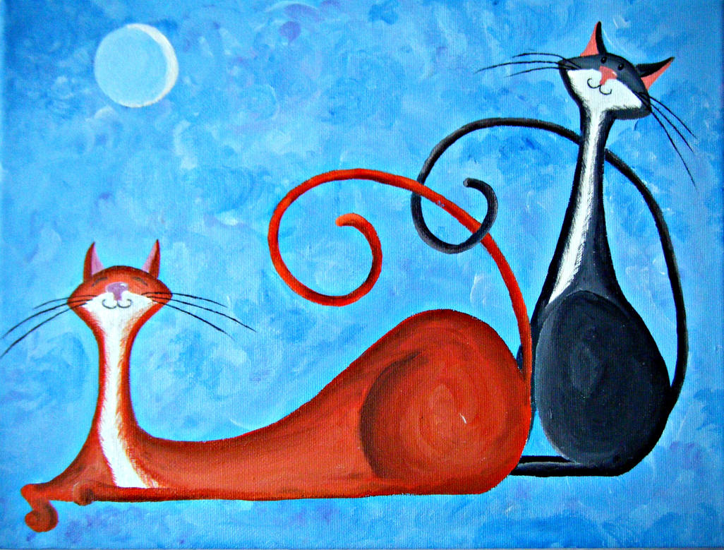 Cat Romance on the Moon Night by Pandalanda