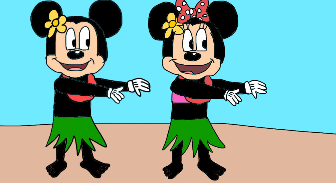 Mickey and Minnie are hula dancing at the beach by andrealovessouthpark ...