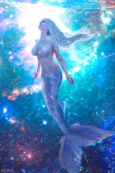 Mermaid floating in the Ocean Sky