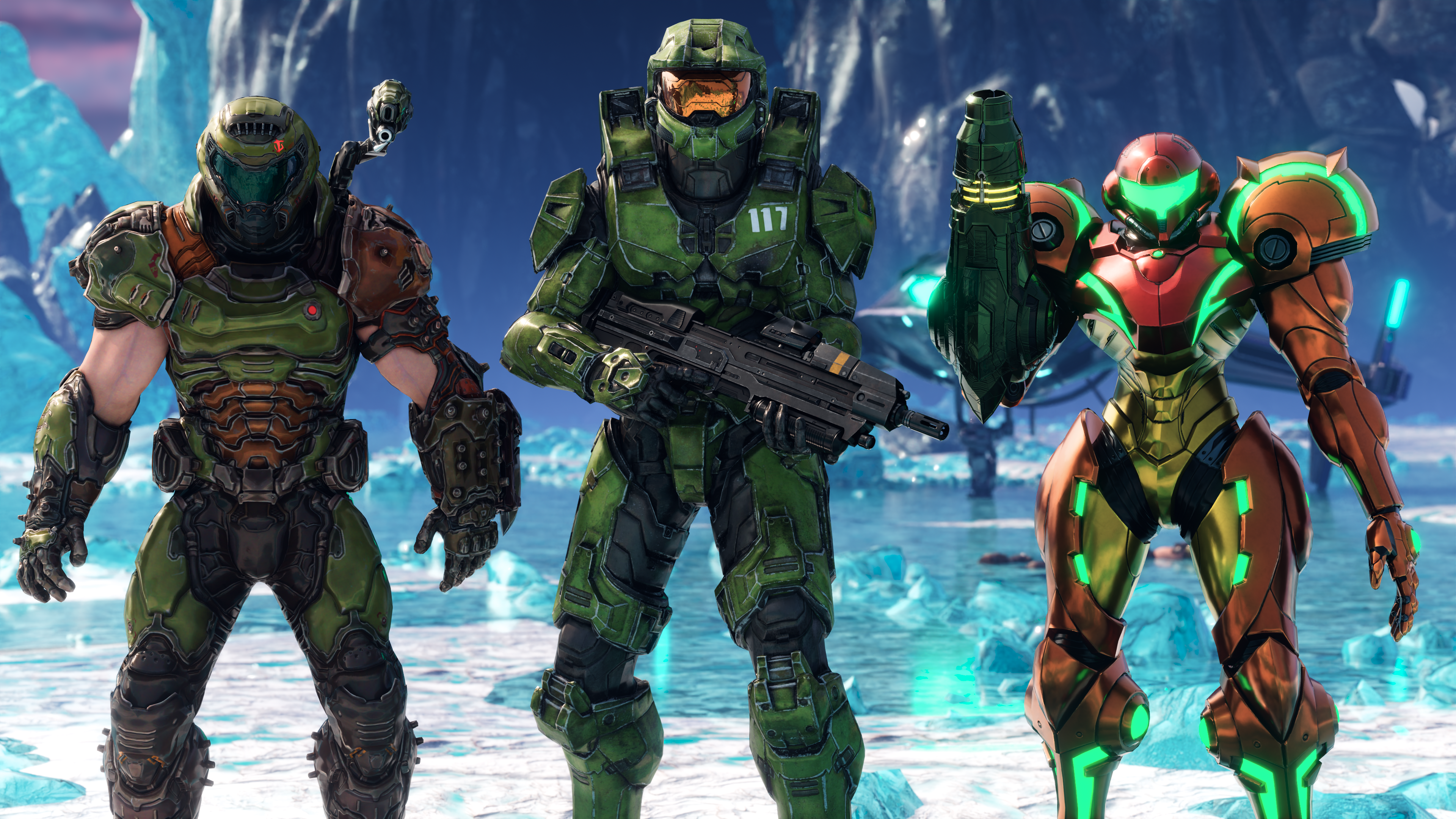 Samus And Master Chief 2160x3840 Master Chief, Doom Slayer and Samus by NapkinsX on DeviantArt