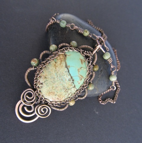 bronze turquoise wire wrapped