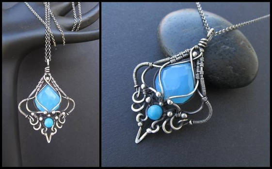 blue chalcedony jade silver necklace