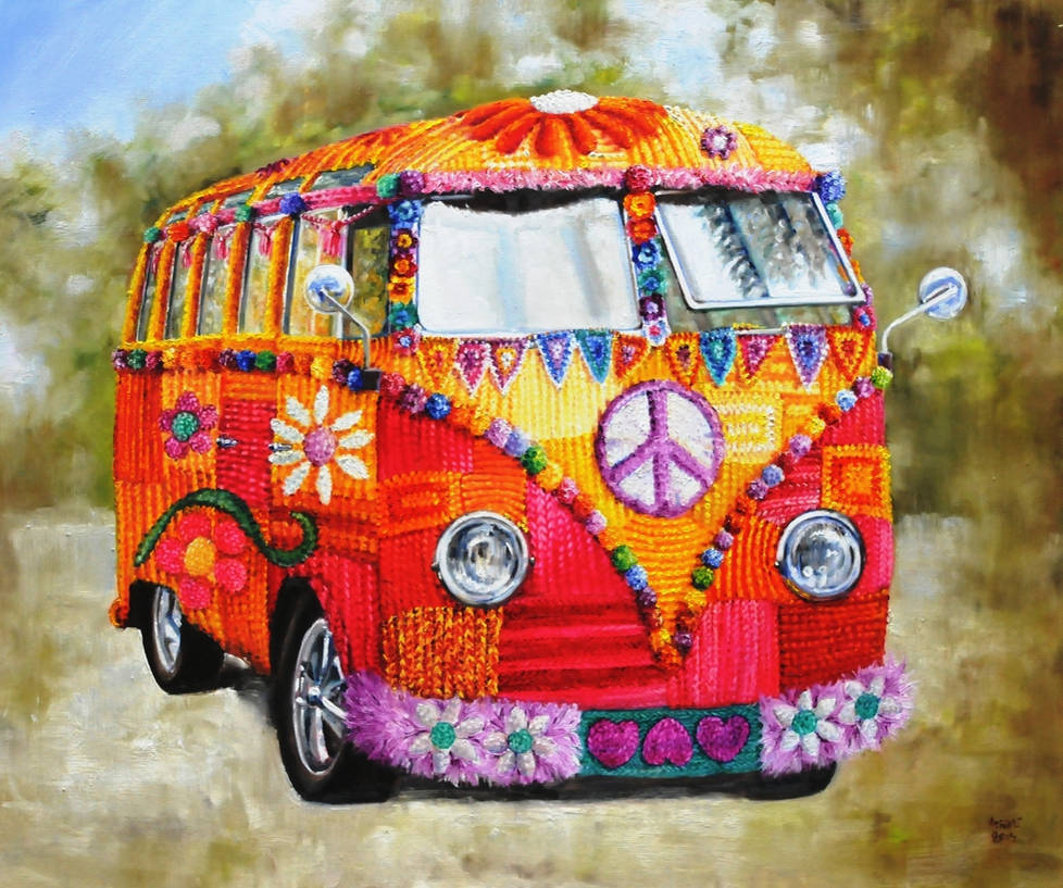 Yarn bombed VW Camper by veracauwenberghs