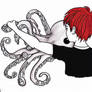 Boy straggling with octopus