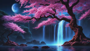 View of the waterfall on a moonlit night...