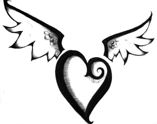 Winged Heart Tattoo- B and W