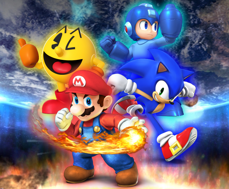 SSB4 Mario Pac Man MegaMan And Sonic BG By.