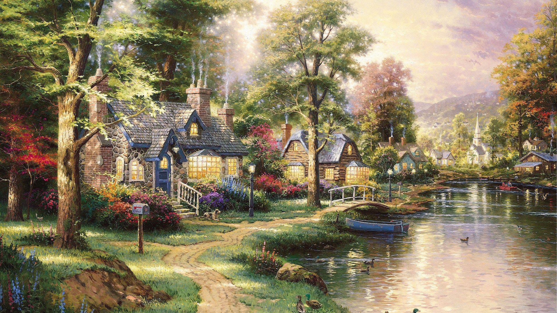 Thomas Kinkade Hometown Lake