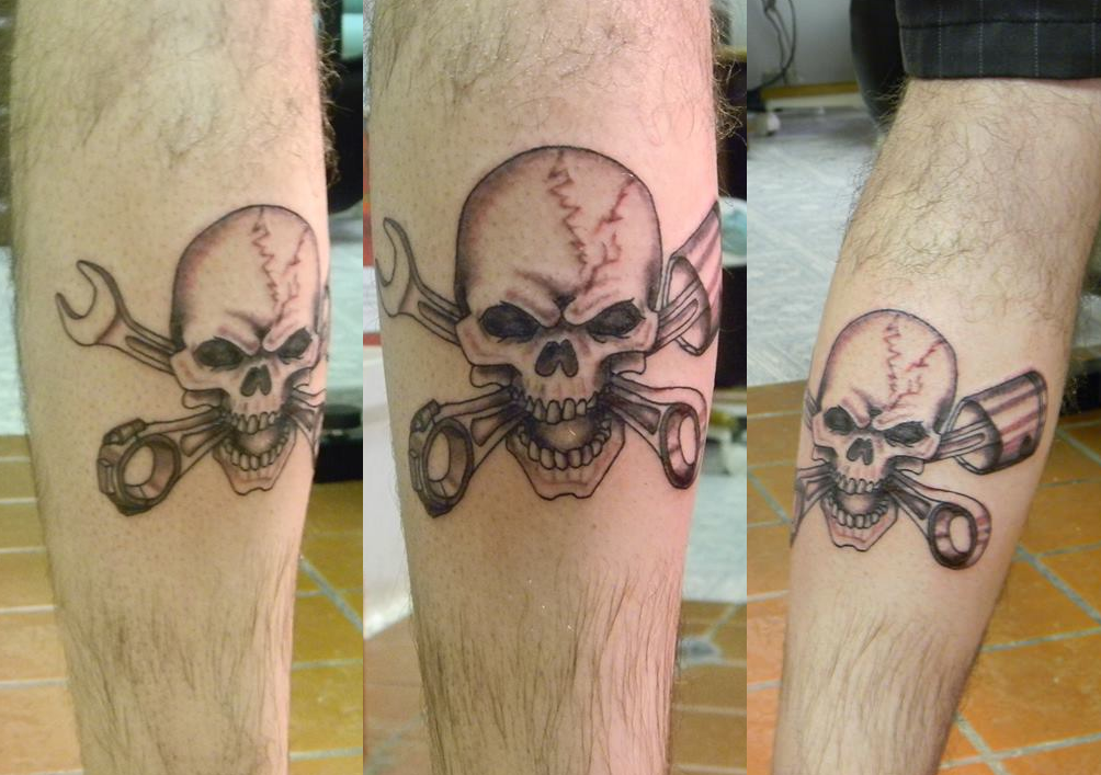 Skull, Piston, Wrench Tattoo by SpaceDriveOverdose on DeviantArt
