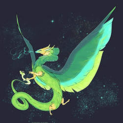 Green dragon, starry sky