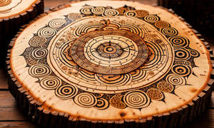 On a tree trunk slice, draw with a pyrograph: conc