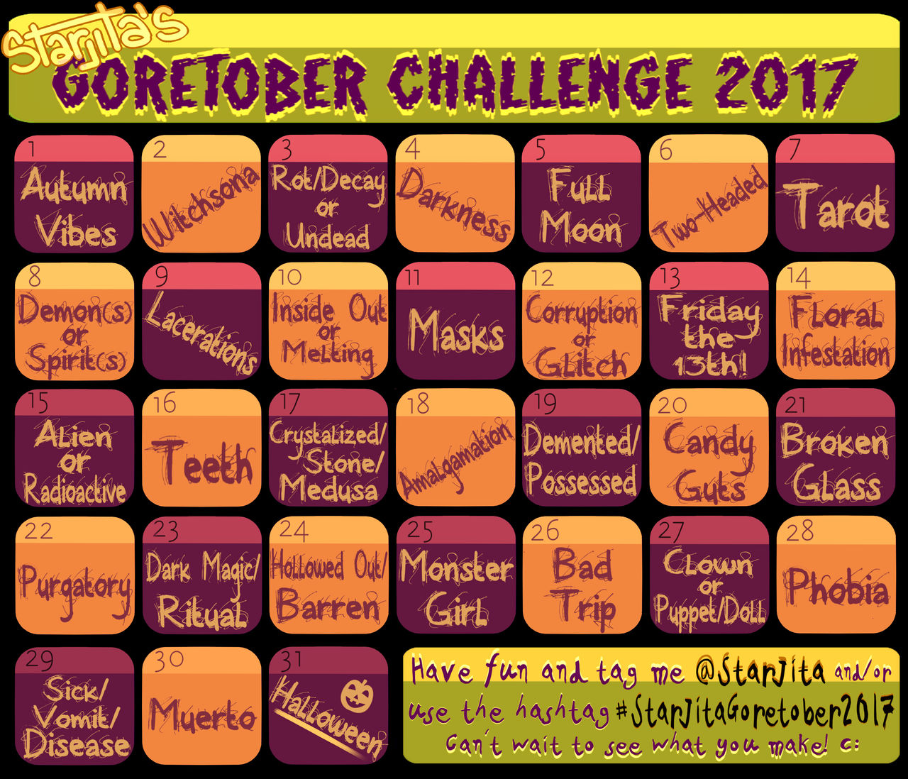 Goretober Prompts 2017