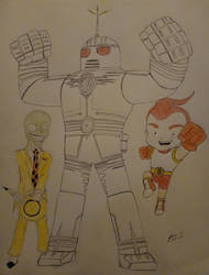 The mask and big guy and rusty