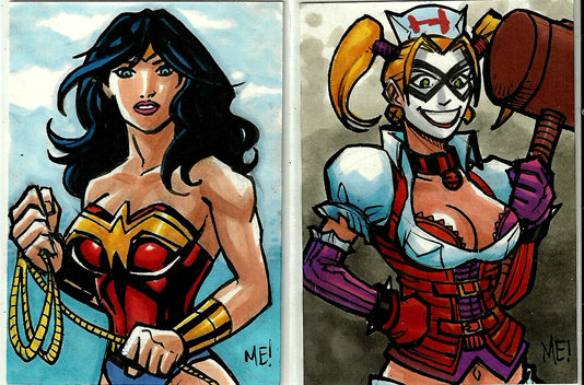 Wonder Woman and Harley Quinn ACEO sketch cards