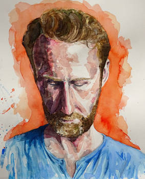 watercolour self-portait looking a bit miserable