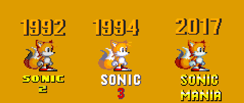 Sprite comparison for Mania's intro animation (SegaSonic, Sonic 1
