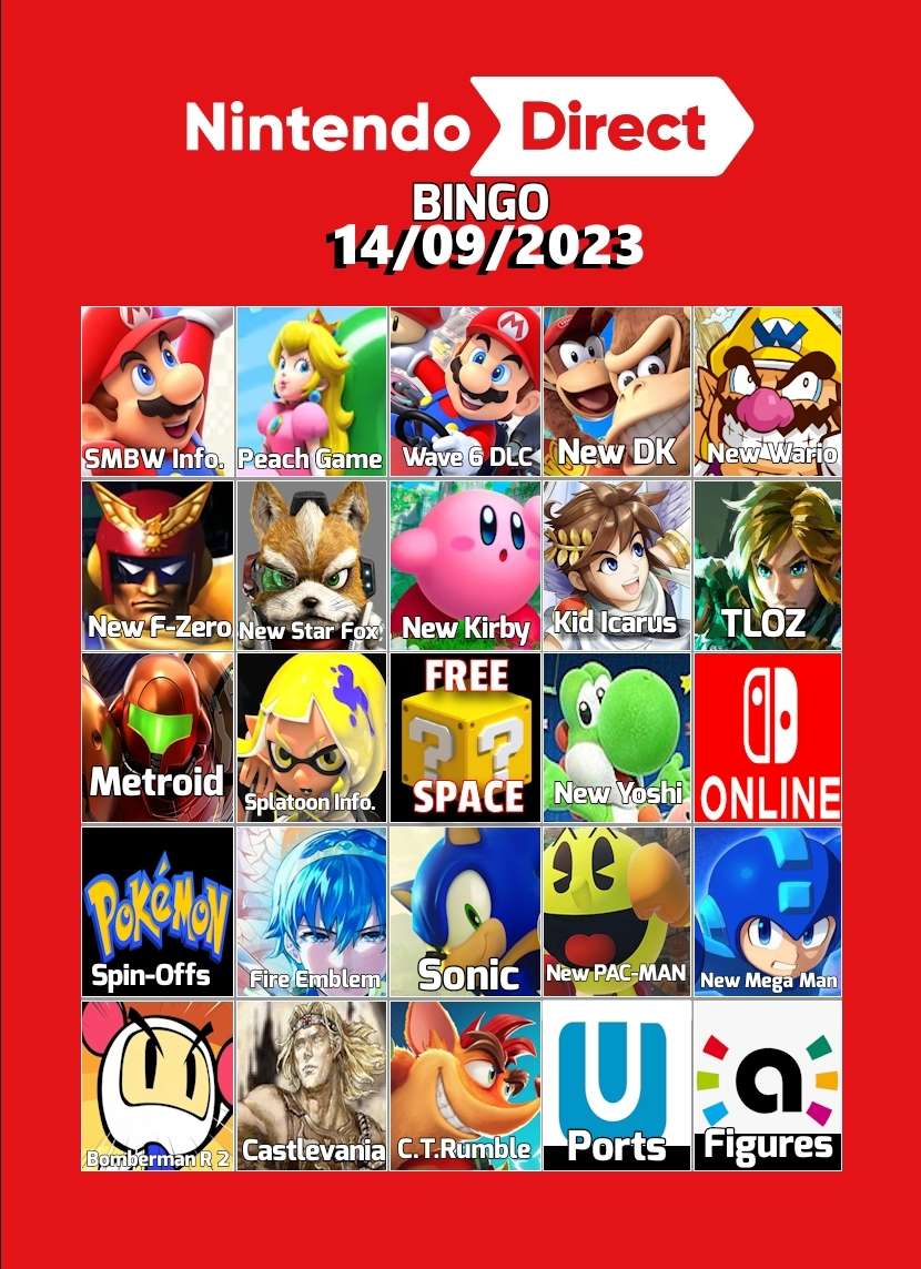 Nintendo Direct February 2023 Bingo Card