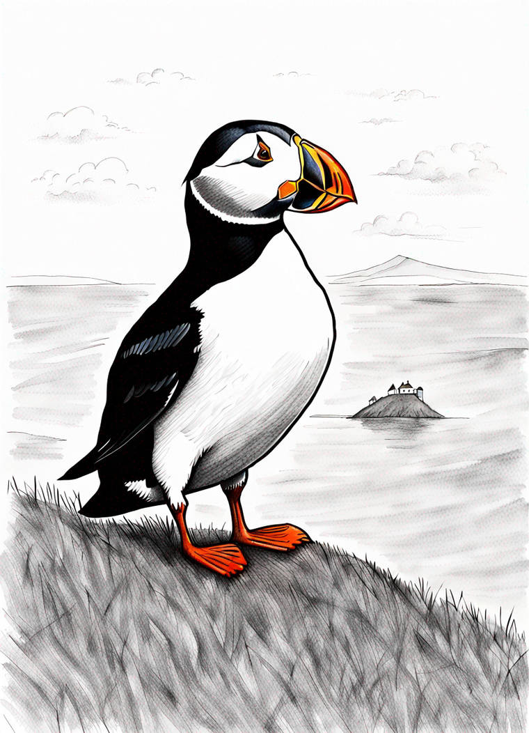 A Drawing Of A Puffin Standing On A Hill by Tigerwoods100 on DeviantArt