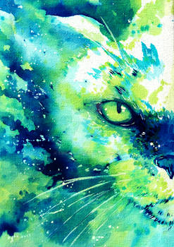 Green Watercolor cat