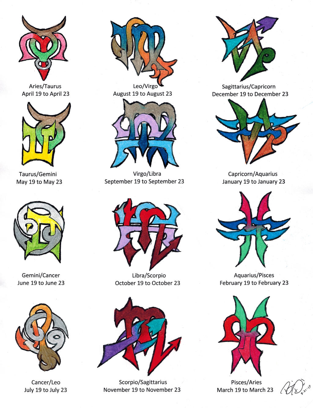 Zodiac Cusps Tattoo Designs, Colored By Wolfrunner6996 On Deviantart