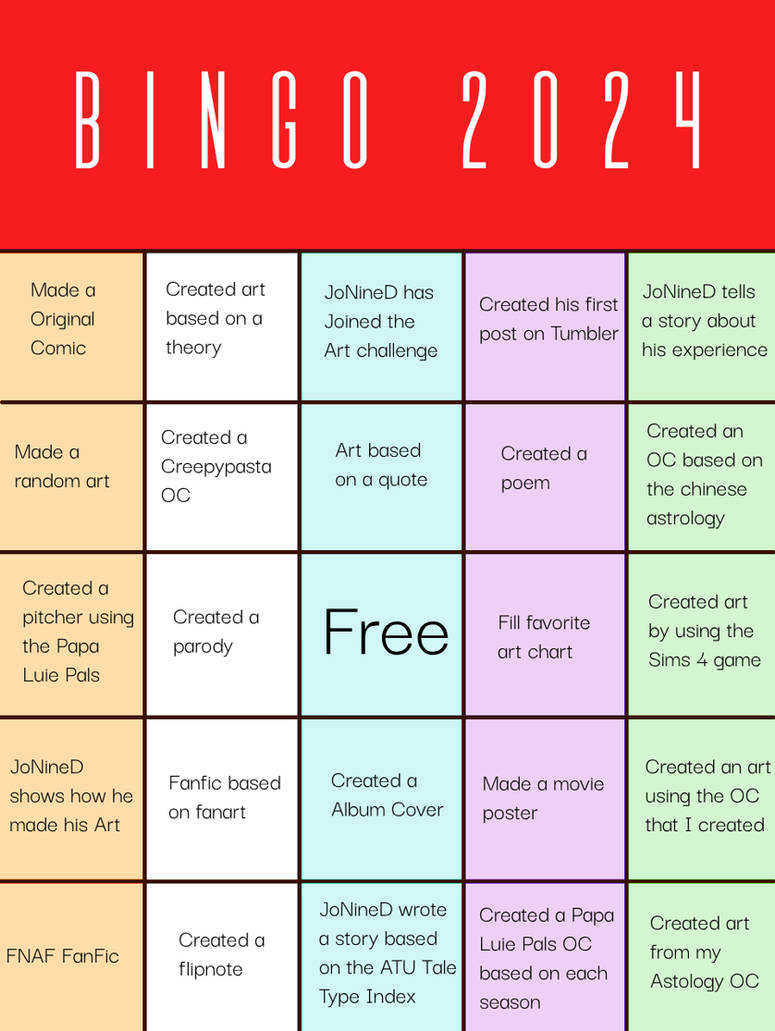 Bingo Card 2024 by JoNineD on DeviantArt