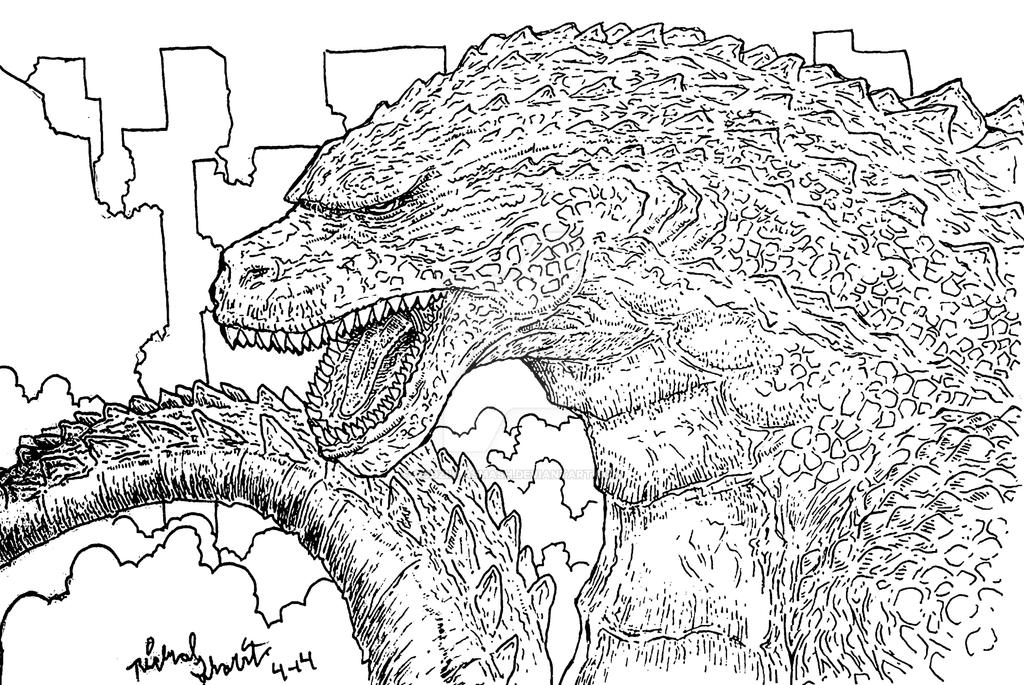 Godzilla Red Ink Godzilla 2014 Ink Drawing by godzillasmash on DeviantArt