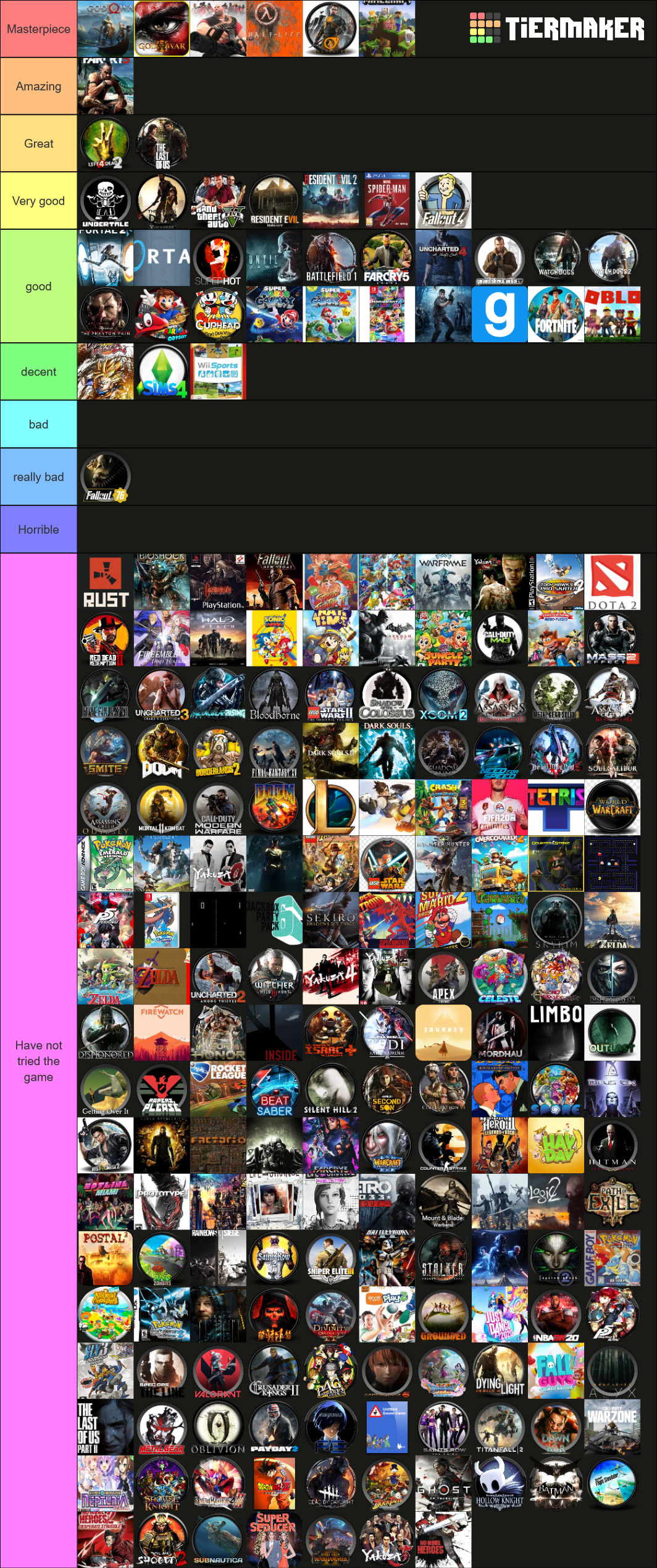 Best video games of all time : r/tierlists