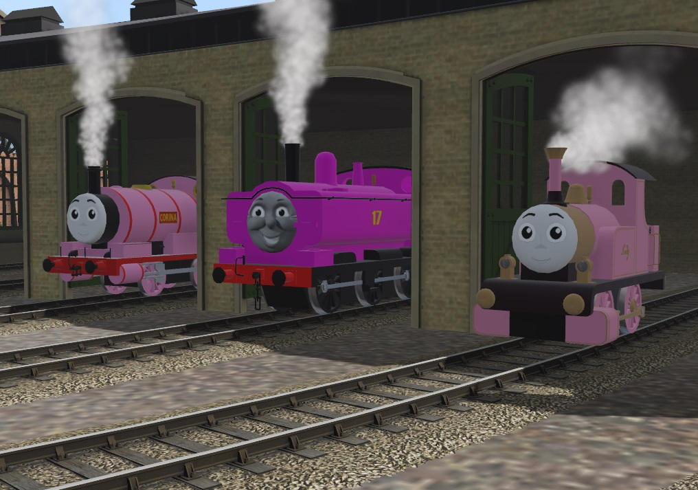 Three Pink Engines in the shed by ThomasTankEngine76 on DeviantArt