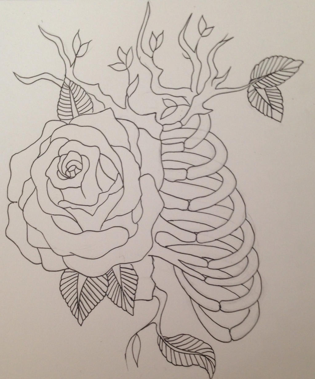 Line art flower bouquet tattoo on the rib.
