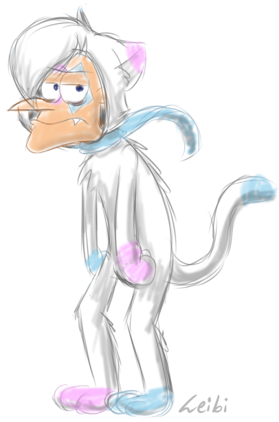 weird doodle of Doof in a Leibi costume