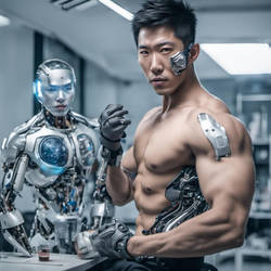 Asian Hunk Man Has Transformed Into Cyborg In Labo