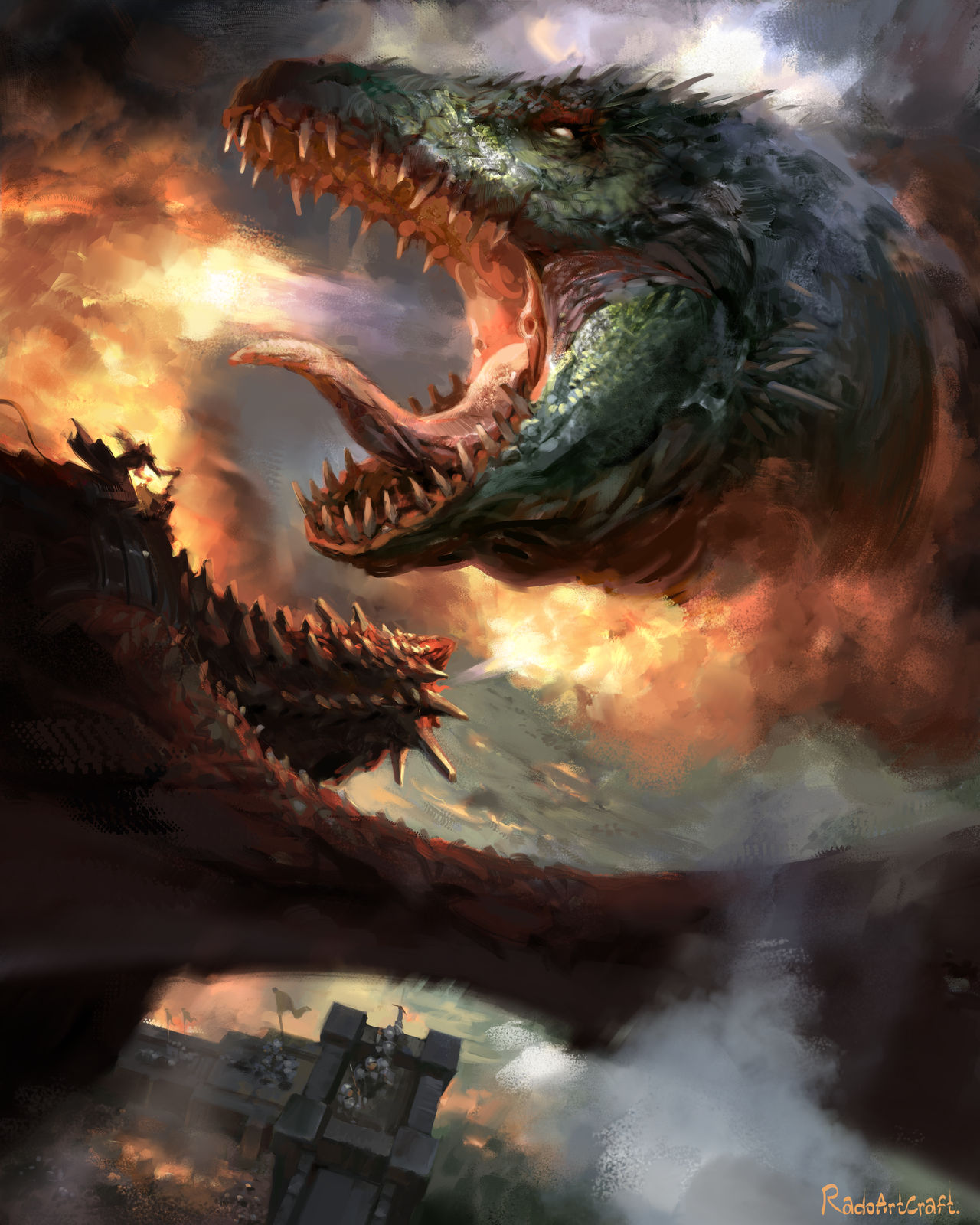 Green Riff Raff Dragon The red dragon and the green by Radoartcraft on DeviantArt
